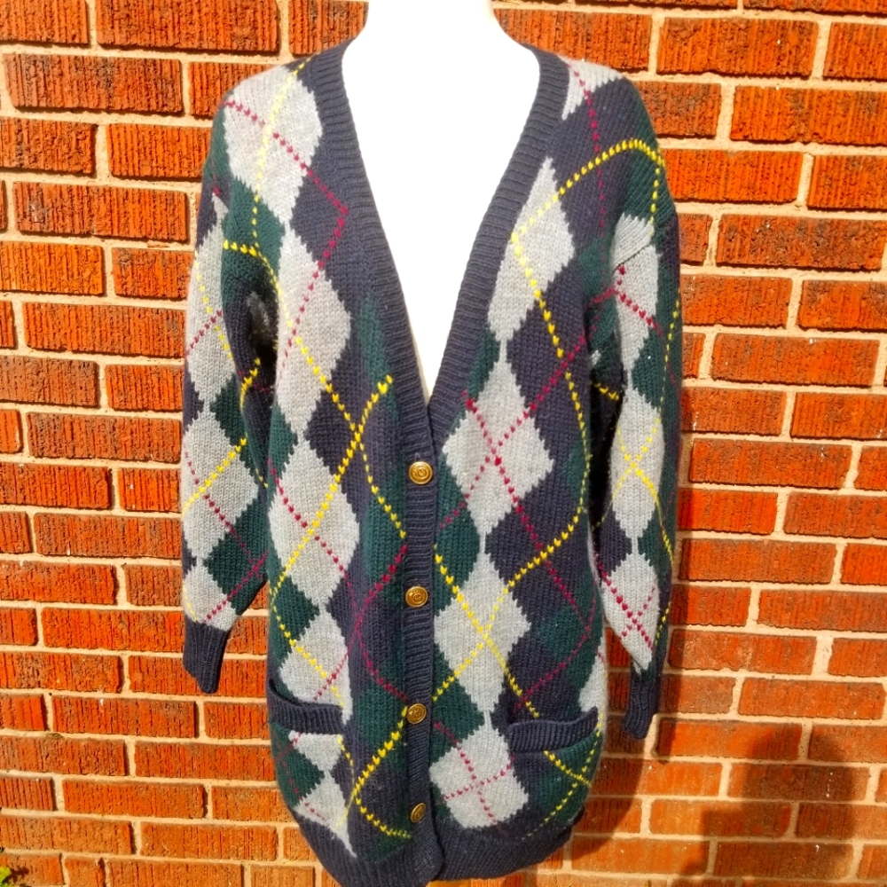 Vintage 80's men's wool argyle sweater M Brookcraft main image 1